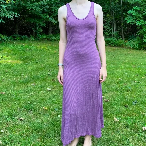 GAP soft gray purple stripe soft maxi dress, XS/S. - Picture 2 of 6